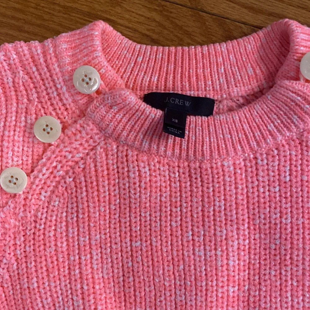 J. Crew Cute Hot Pink Crewneck Sweater with Shoulder Buttons